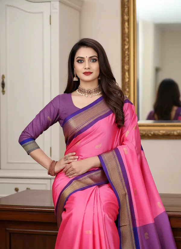 Rani_Pink_Cotton_Silk_Traditional_Saree_With_Running_Blouse_For_Women