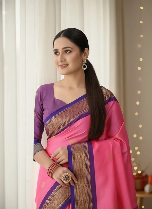 Rani_Pink_Cotton_Silk_Traditional_Saree_With_Running_Blouse_For_Women