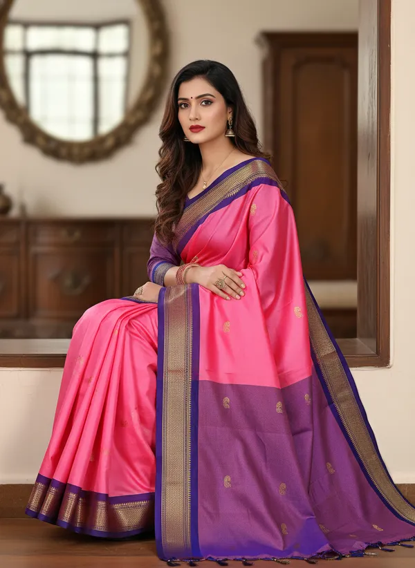 Rani_Pink_Cotton_Silk_Traditional_Saree_With_Running_Blouse_For_Women