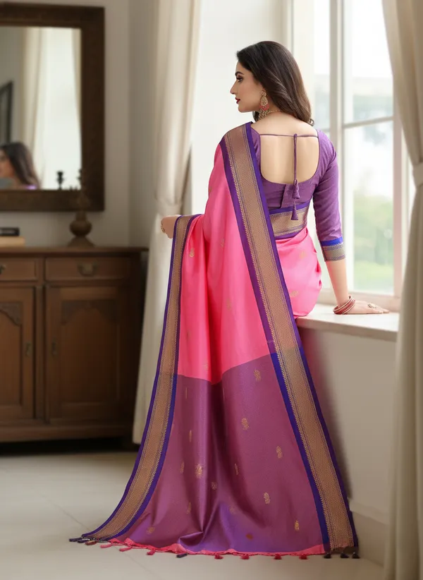 Rani_Pink_Cotton_Silk_Traditional_Saree_With_Running_Blouse_For_Women