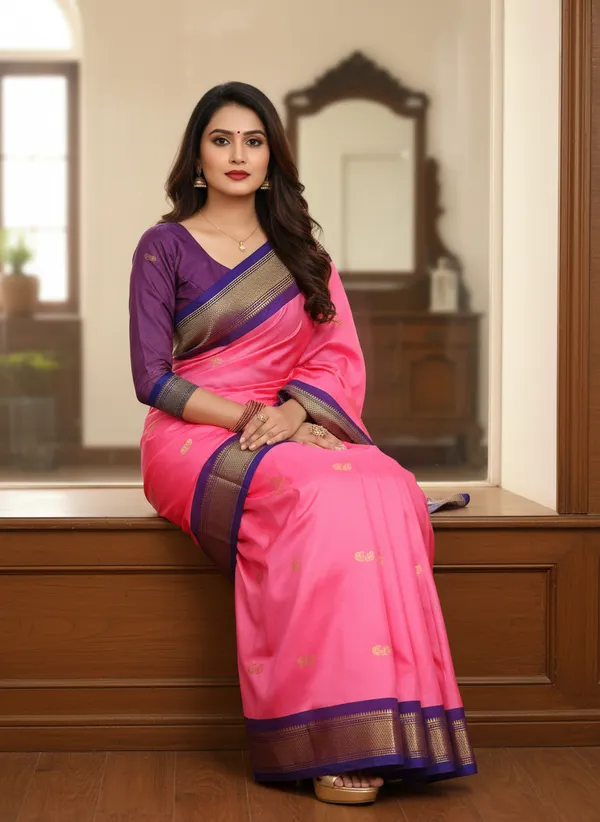 Rani_Pink_Cotton_Silk_Traditional_Saree_With_Running_Blouse_For_Women