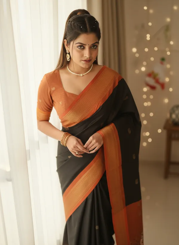 Black_Cotton_Silk_Traditional_Saree_With_Running_Blouse_For_Women