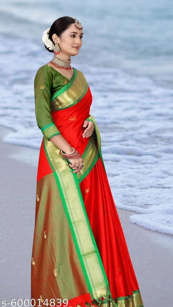 Red_Cotton_Silk_Traditional_Saree_With_Running_Blouse_For_Women