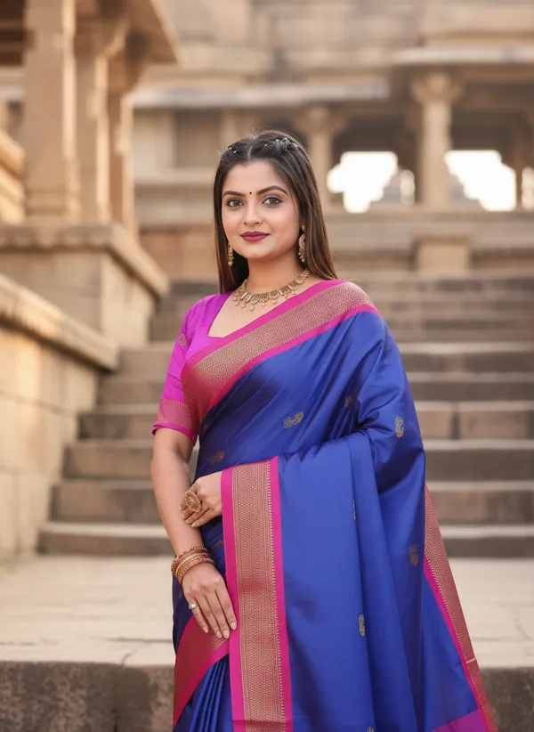 Royal_Blue_Cotton_Silk_Traditional_Saree_With_Running_Blouse_For_Women