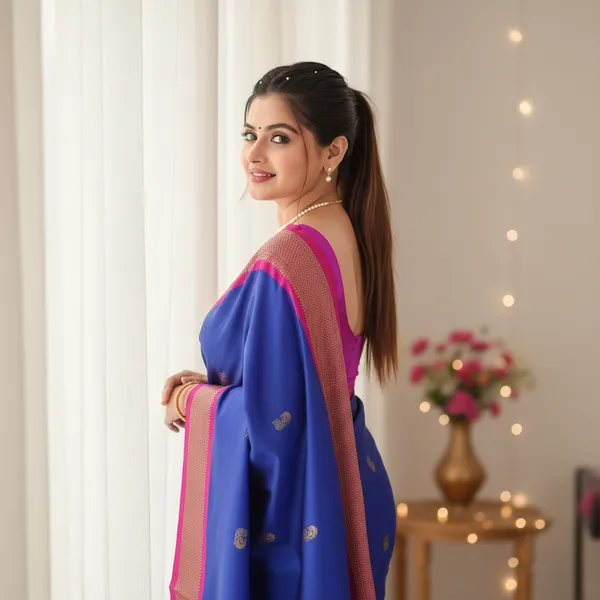 Royal_Blue_Cotton_Silk_Traditional_Saree_With_Running_Blouse_For_Women