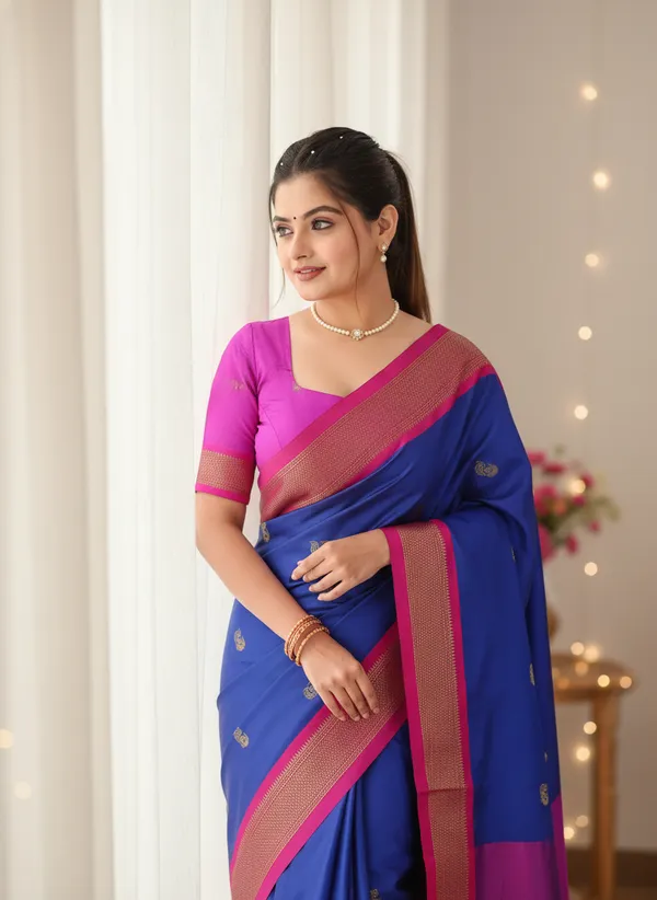 Royal_Blue_Cotton_Silk_Traditional_Saree_With_Running_Blouse_For_Women