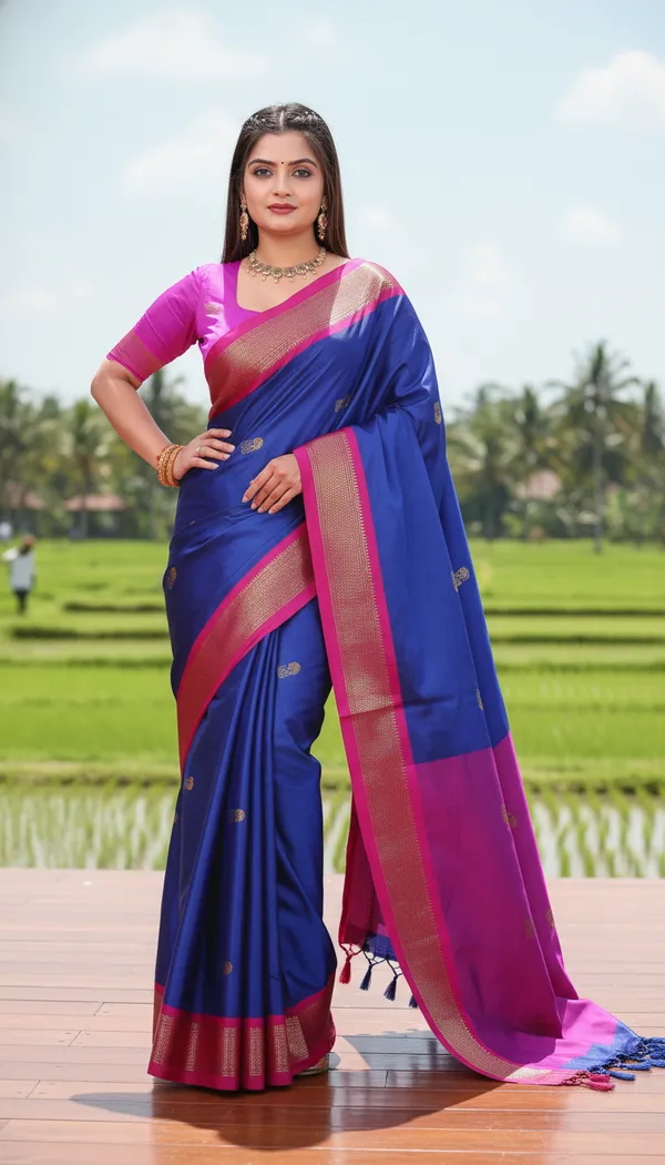 Royal_Blue_Cotton_Silk_Traditional_Saree_With_Running_Blouse_For_Women