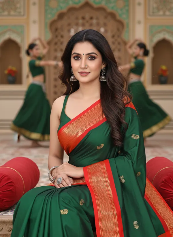 Bottle_Green_Cotton_Silk_Traditional_Saree_With_Running_Blouse_For_Women