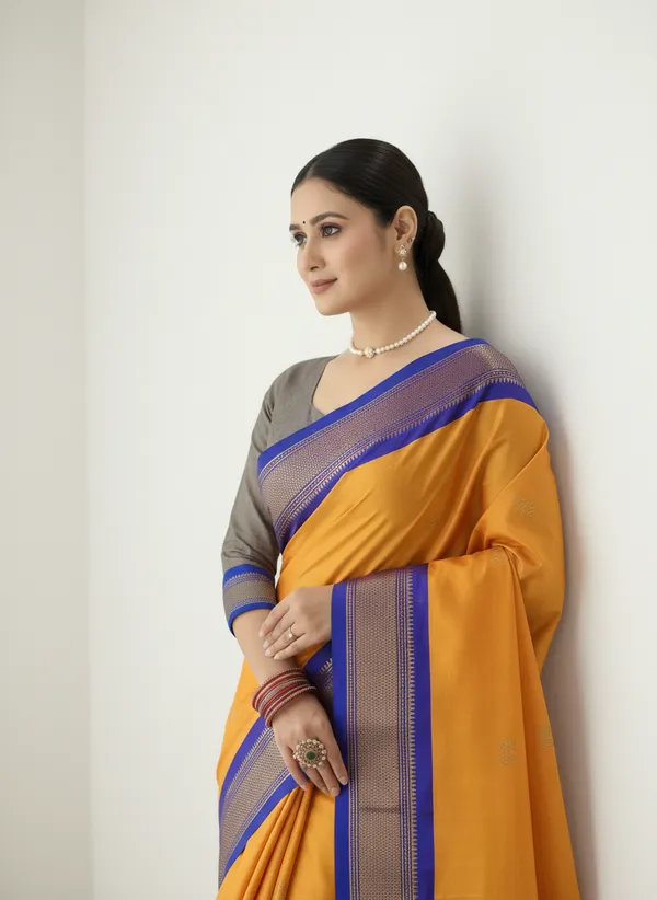 Mango_Yellow_Cotton_Silk_Traditional_Saree_With_Running_Blouse_For_Women