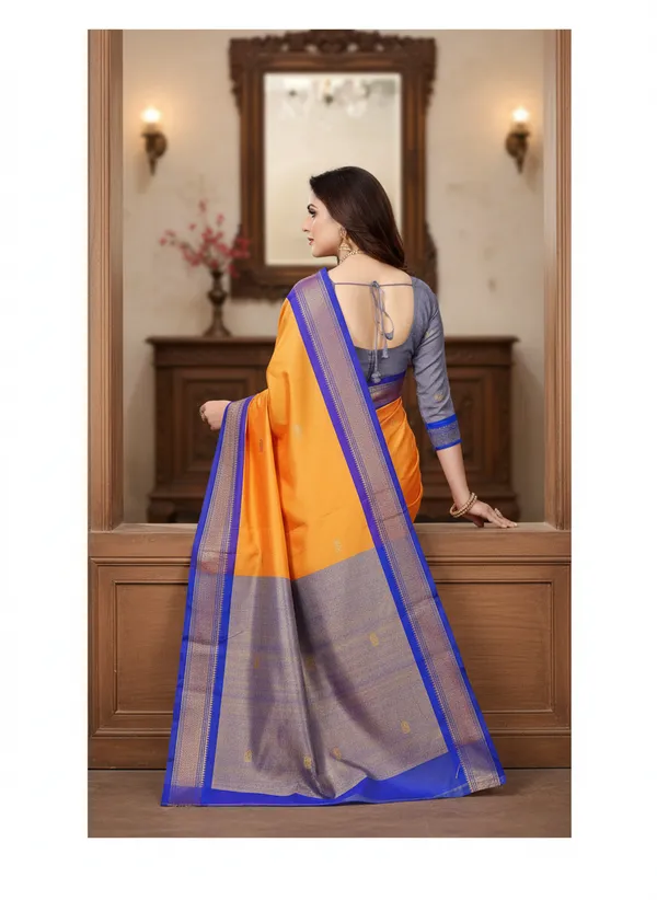Mango_Yellow_Cotton_Silk_Traditional_Saree_With_Running_Blouse_For_Women