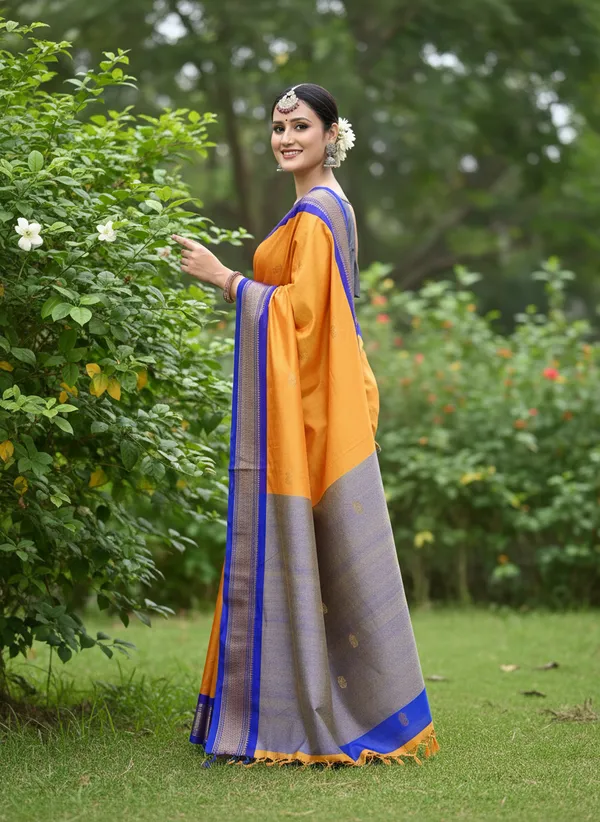 Mango_Yellow_Cotton_Silk_Traditional_Saree_With_Running_Blouse_For_Women