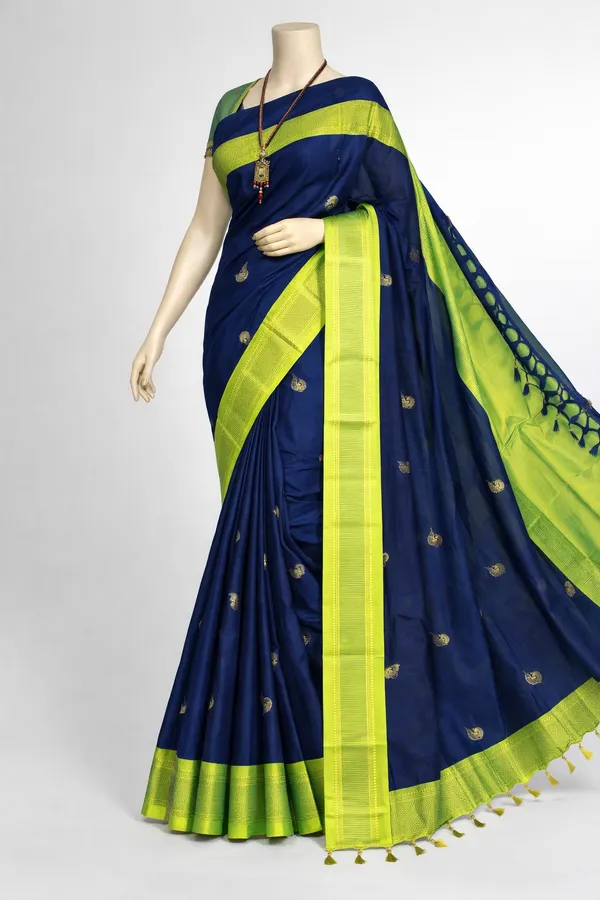 Blue_Cotton_Silk_Traditional_Saree_With_Running_Blouse_For_Women