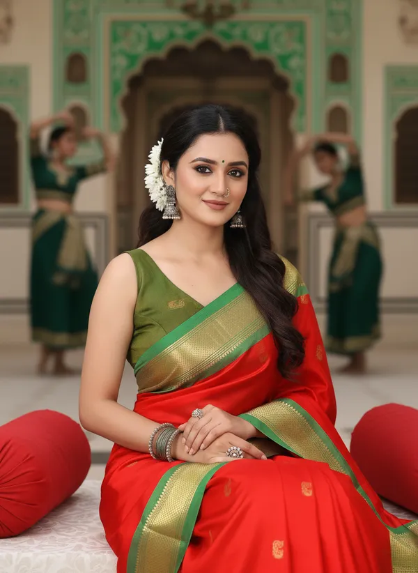 Red_Cotton_Silk_Traditional_Saree_With_Running_Blouse_For_Women