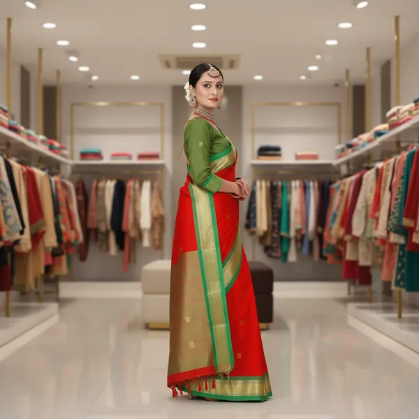 Red_Cotton_Silk_Traditional_Saree_With_Running_Blouse_For_Women