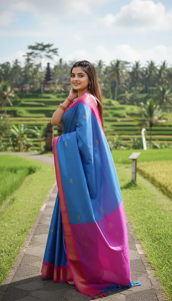 Ananda_Blue_And_Pink_Cotton_Silk_Traditional_Saree_With_Running_Blouse_For_Women