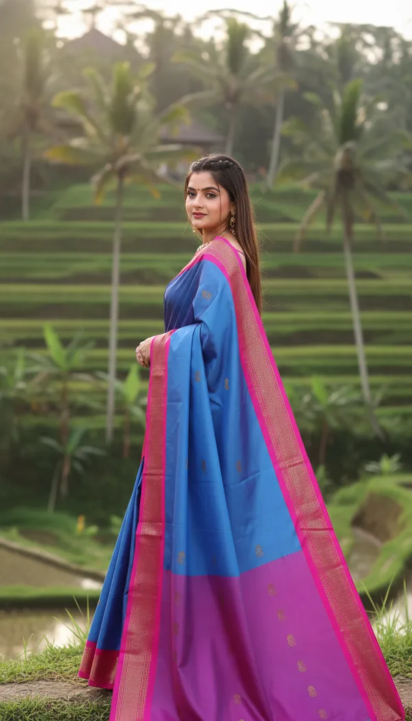 Ananda_Blue_And_Pink_Cotton_Silk_Traditional_Saree_With_Running_Blouse_For_Women