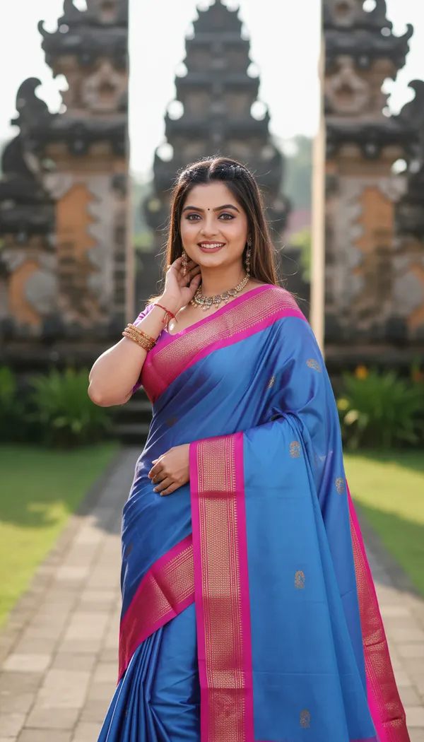 Ananda_Blue_And_Pink_Cotton_Silk_Traditional_Saree_With_Running_Blouse_For_Women