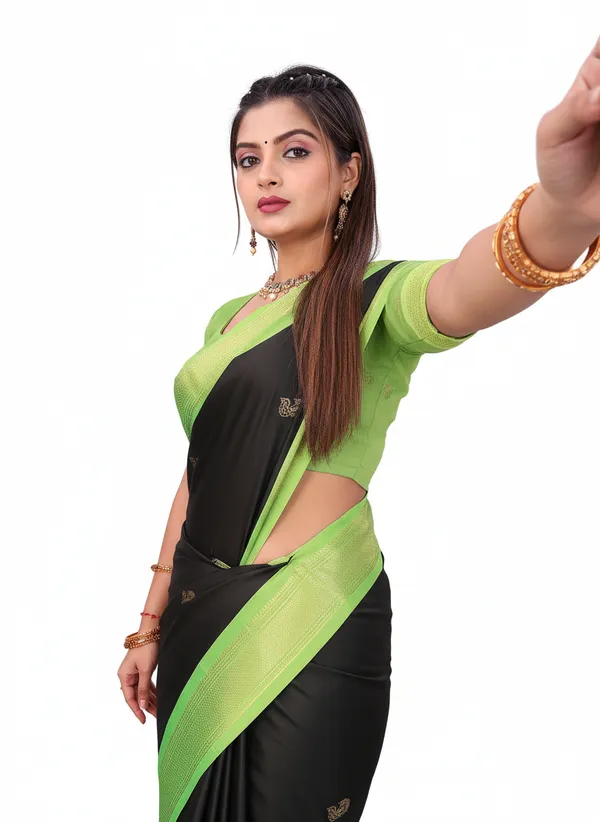 Black_Cotton_Silk_Traditional_Saree_With_Running_Blouse_For_Women