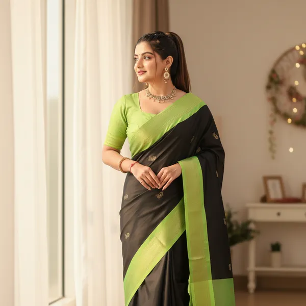 Black_Cotton_Silk_Traditional_Saree_With_Running_Blouse_For_Women