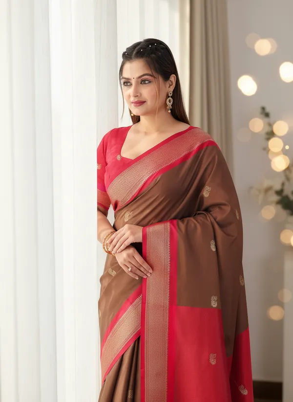 Rich_Brown_Cotton_Silk_Traditional_Saree_With_Running_Blouse_For_Women