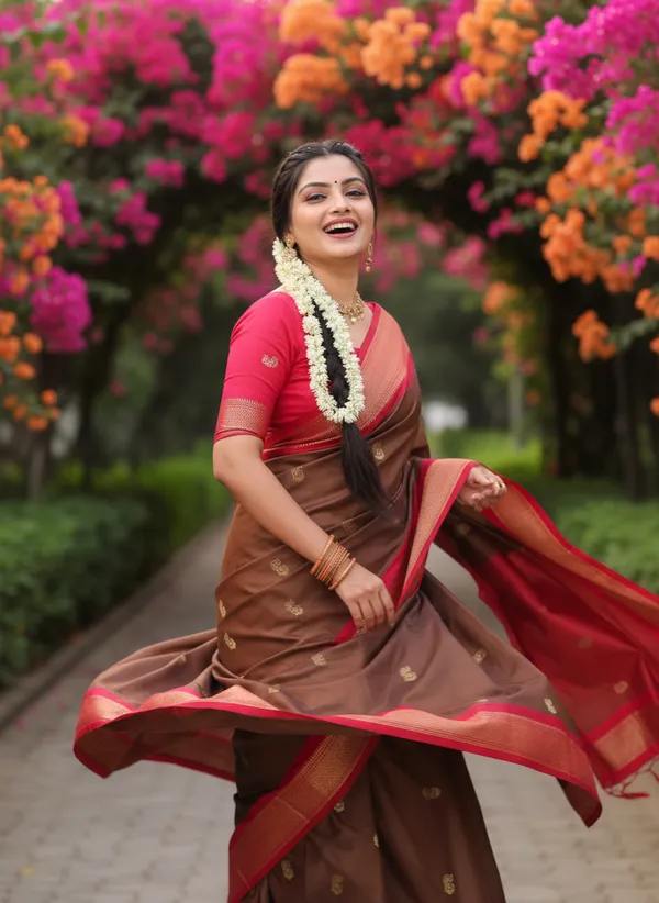 Rich_Brown_Cotton_Silk_Traditional_Saree_With_Running_Blouse_For_Women