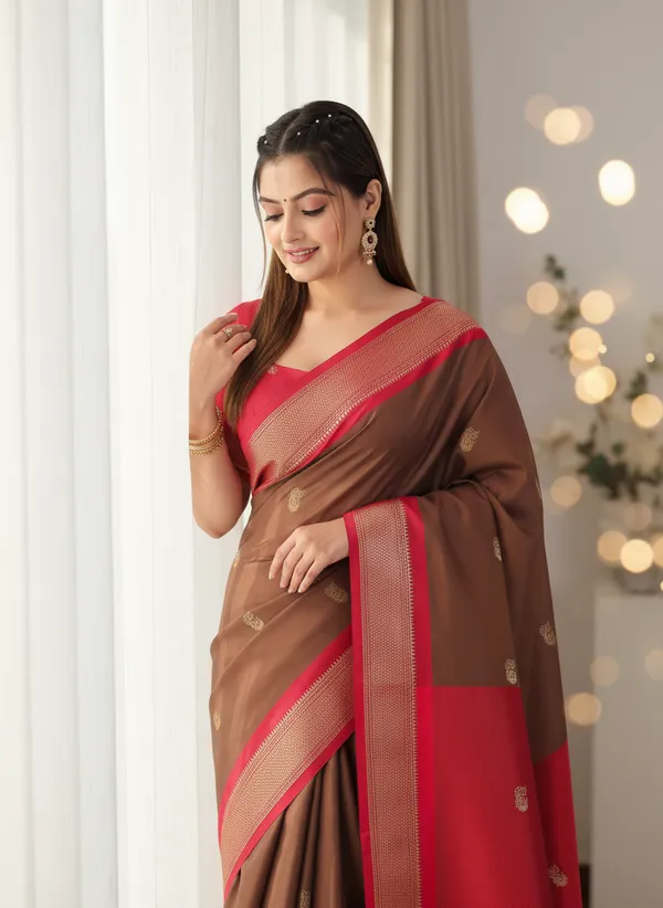 Rich_Brown_Cotton_Silk_Traditional_Saree_With_Running_Blouse_For_Women