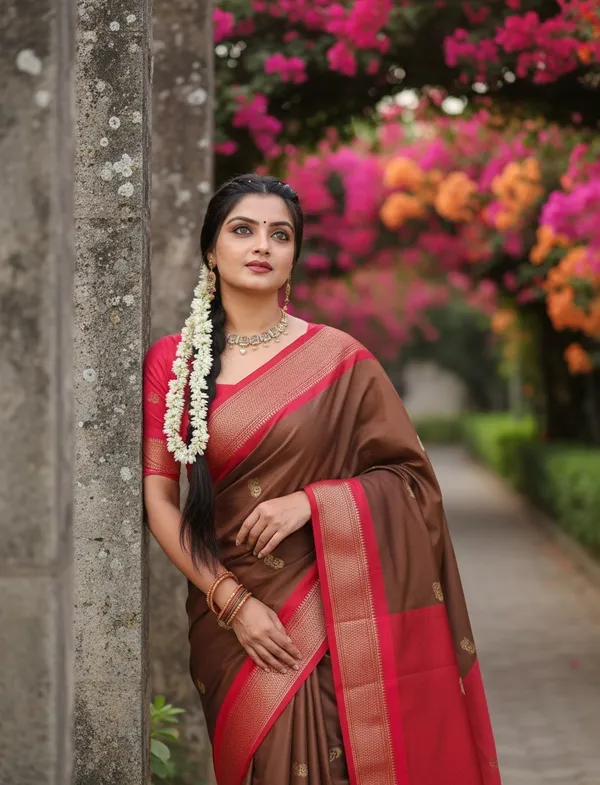 Rich_Brown_Cotton_Silk_Traditional_Saree_With_Running_Blouse_For_Women