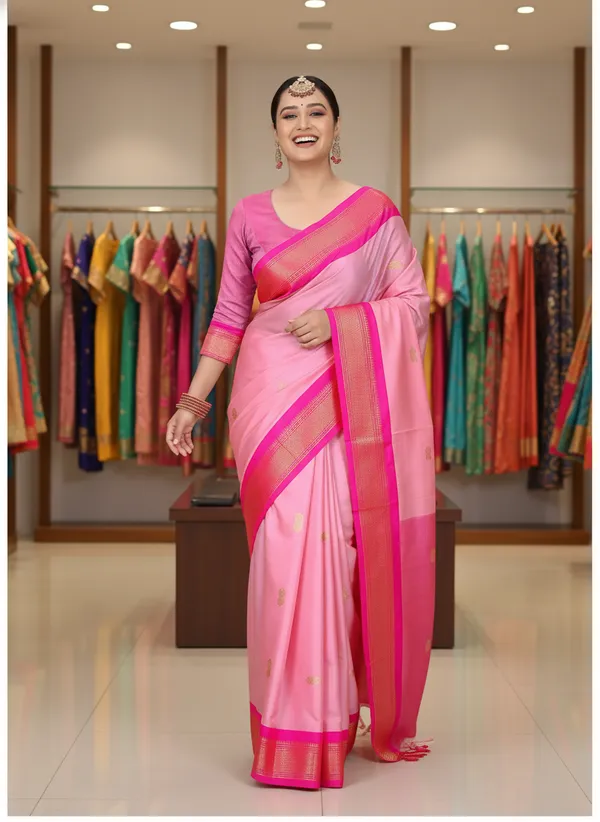Light_Pink_Cotton_Silk_Traditional_Saree_With_Running_Blouse_For_Women