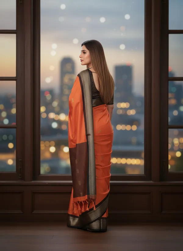 Orange_Cotton_Silk_Traditional_Saree_With_Running_Blouse_For_Women