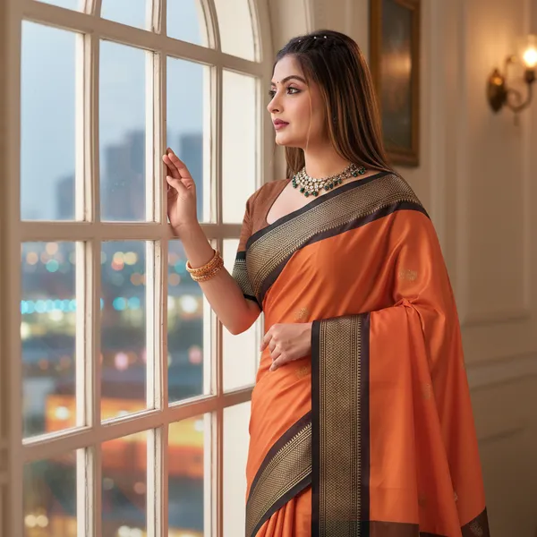 Orange_Cotton_Silk_Traditional_Saree_With_Running_Blouse_For_Women