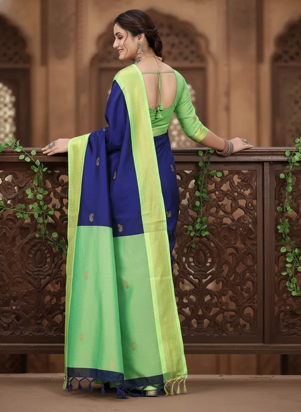 Navy_Blue_Cotton_Silk_Traditional_Saree_With_Running_Blouse_For_Women