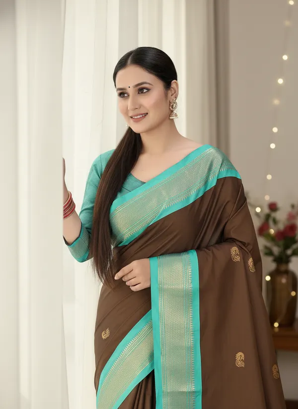 Brown_Cotton_Silk_Traditional_Saree_With_Running_Blouse_For_Women