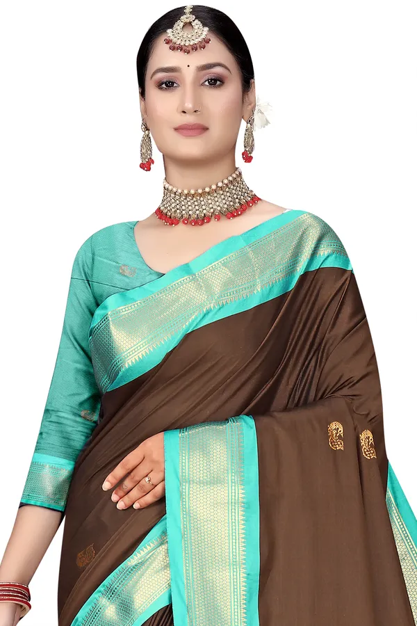 Brown_Cotton_Silk_Traditional_Saree_With_Running_Blouse_For_Women