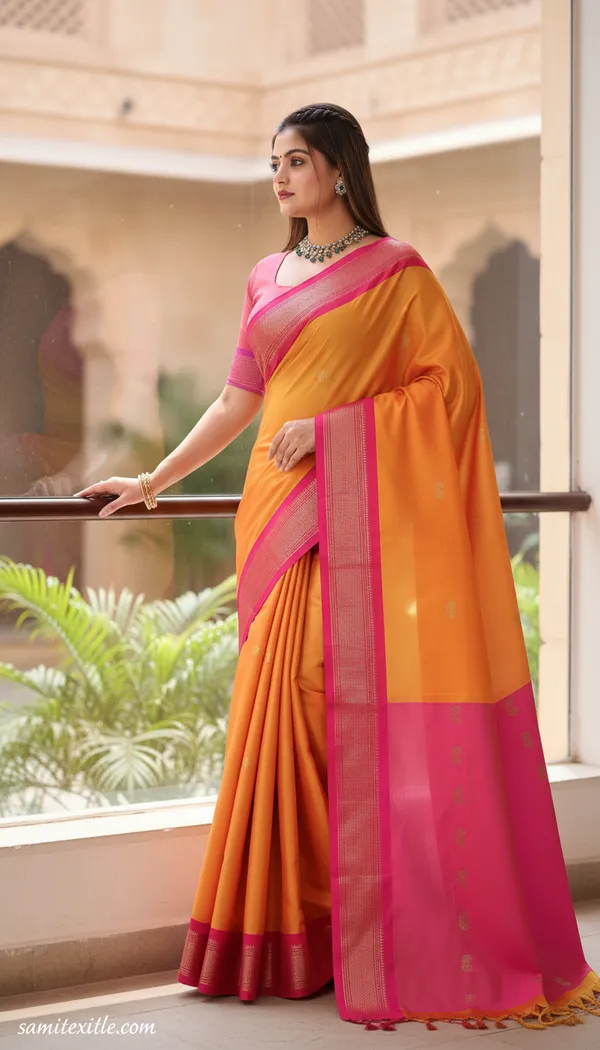 Mango_Yellow_Cotton_Silk_Traditional_Saree_With_Running_Blouse_For_Women