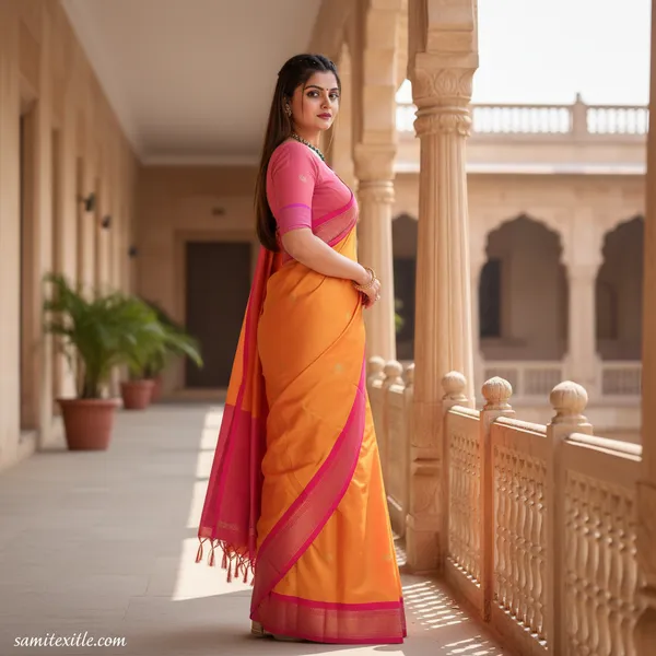 Mango_Yellow_Cotton_Silk_Traditional_Saree_With_Running_Blouse_For_Women