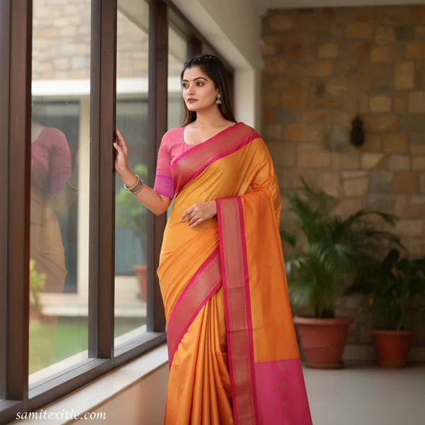 Mango_Yellow_Cotton_Silk_Traditional_Saree_With_Running_Blouse_For_Women