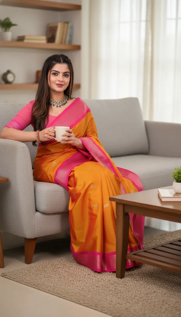 Mango_Yellow_Cotton_Silk_Traditional_Saree_With_Running_Blouse_For_Women