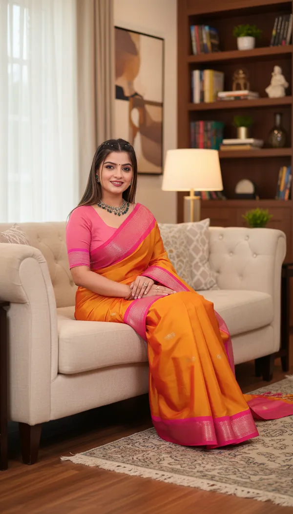 Mango_Yellow_Cotton_Silk_Traditional_Saree_With_Running_Blouse_For_Women