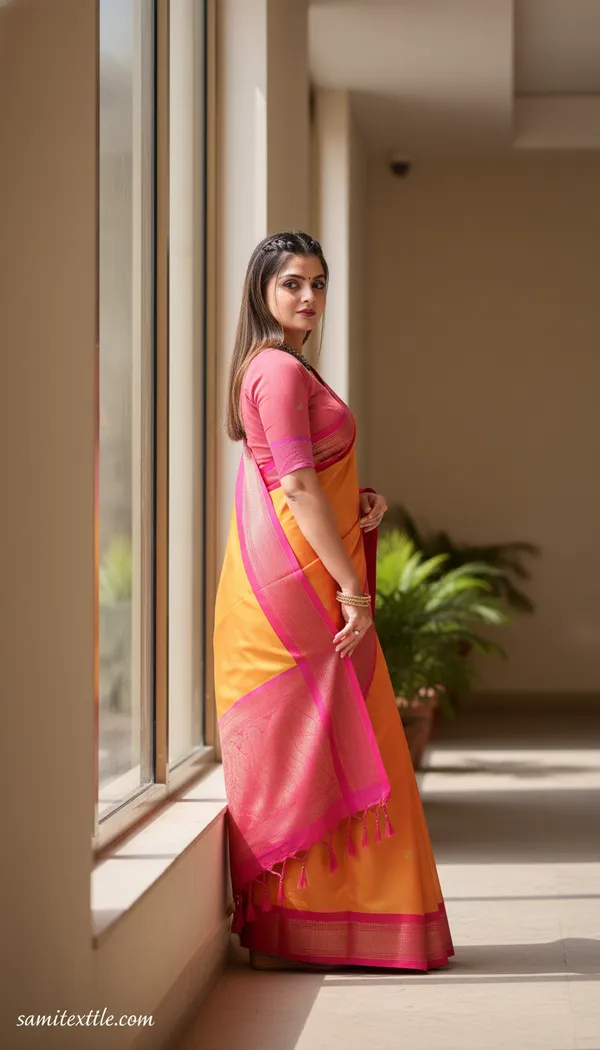 Mango_Yellow_Cotton_Silk_Traditional_Saree_With_Running_Blouse_For_Women