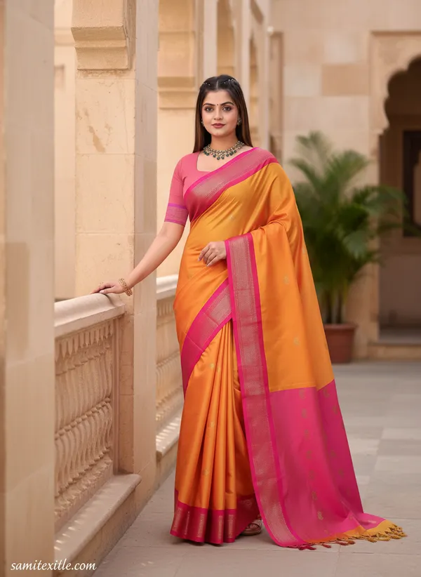 Mango_Yellow_Cotton_Silk_Traditional_Saree_With_Running_Blouse_For_Women