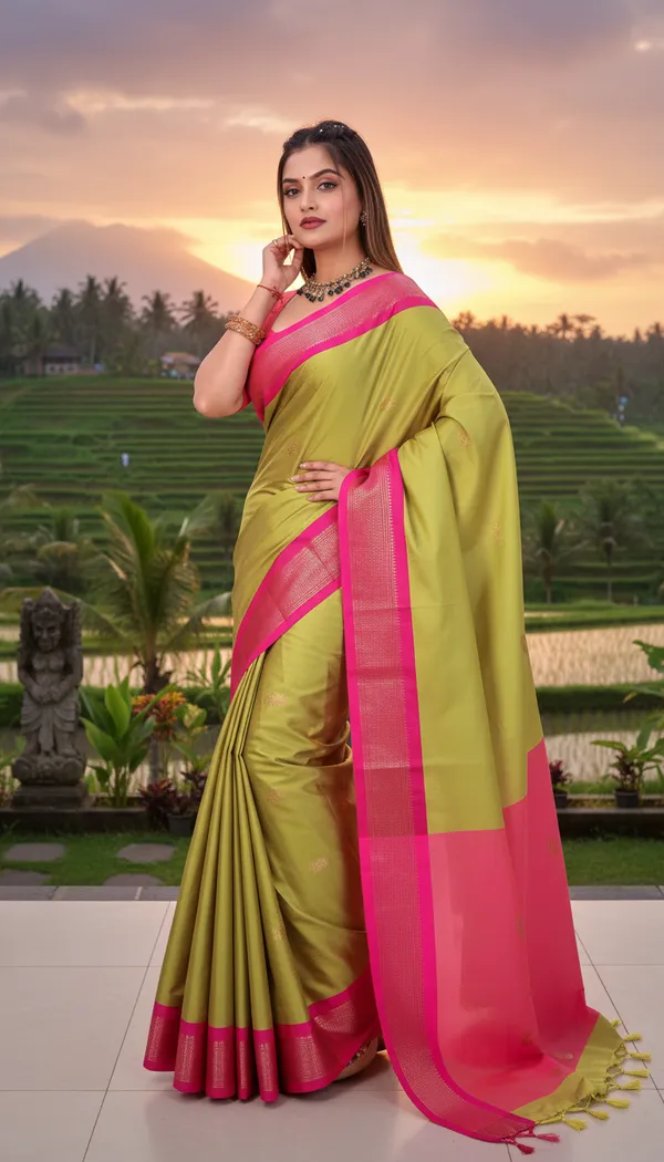 Olive_Green_Cotton_Silk_Traditional_Saree_With_Running_Blouse_For_Women