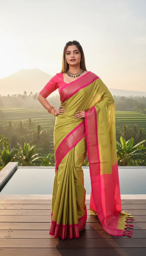 Olive_Green_Cotton_Silk_Traditional_Saree_With_Running_Blouse_For_Women
