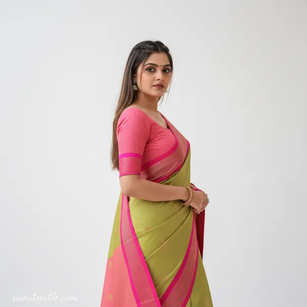 Olive_Green_Cotton_Silk_Traditional_Saree_With_Running_Blouse_For_Women