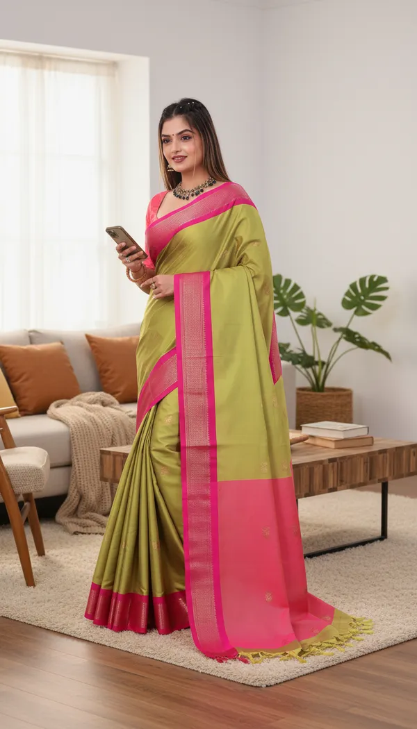Olive_Green_Cotton_Silk_Traditional_Saree_With_Running_Blouse_For_Women