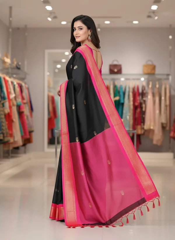 Black_Cotton_Silk_Traditional_Saree_With_Running_Blouse_For_Women