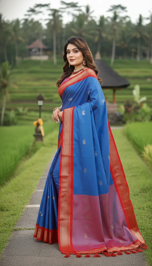 Ananda_Blue_Cotton_Silk_Traditional_Saree_With_Running_Blouse_For_Women