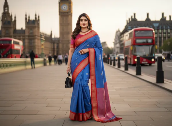 Ananda_Blue_Cotton_Silk_Traditional_Saree_With_Running_Blouse_For_Women