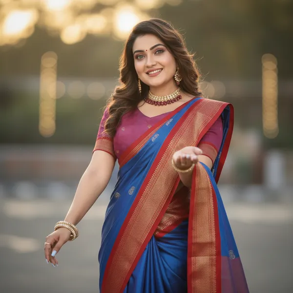 Ananda_Blue_Cotton_Silk_Traditional_Saree_With_Running_Blouse_For_Women