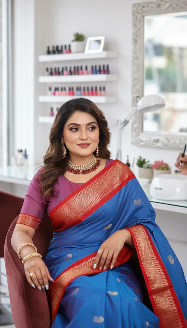 Ananda_Blue_Cotton_Silk_Traditional_Saree_With_Running_Blouse_For_Women