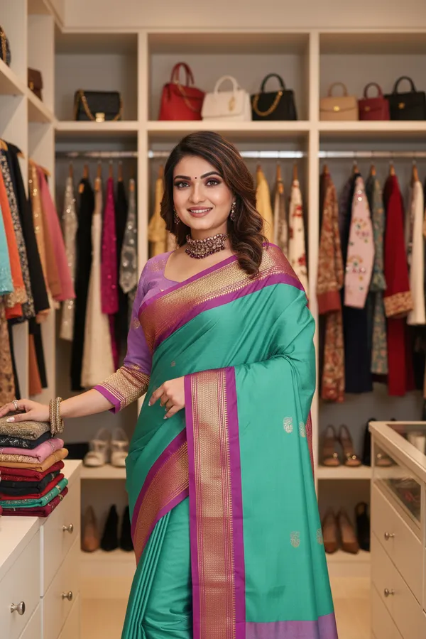 Aqua_Blue_Cotton_Silk_Traditional_Saree_With_Running_Blouse_For_Women
